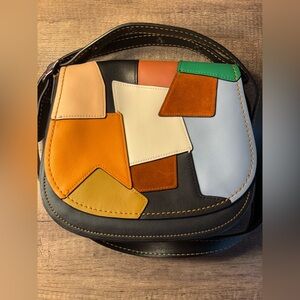 Coach Multicolor Leather and Suede Patchwork Saddle 23 Crossbody Bag